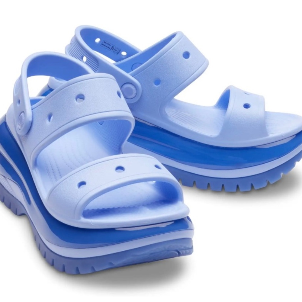 Brand new with tags blue jelly crocs mega crush sandals - Size 7
